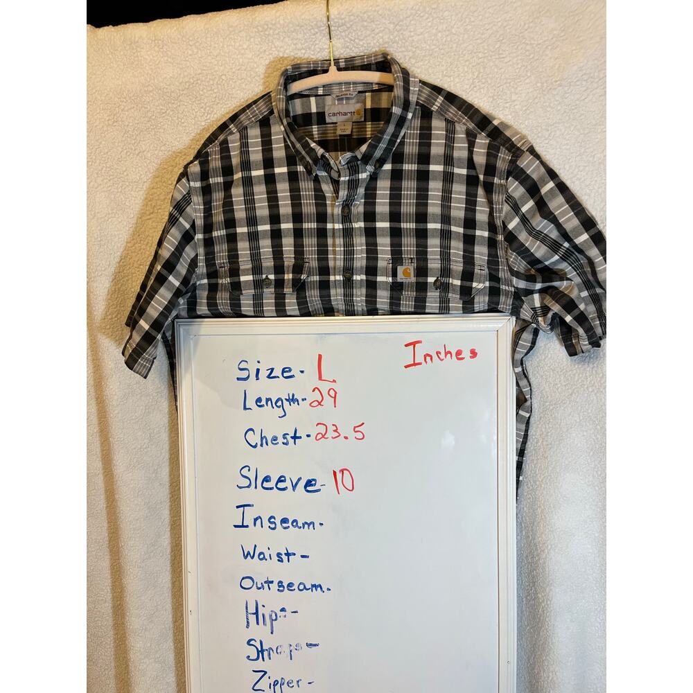CARHARTT men’s large relaxed fit short sleeves black/white plaid button down - Picture 7 of 7